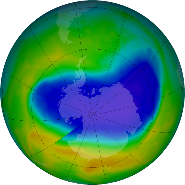 Antarctic ozone map for 25 October 2008